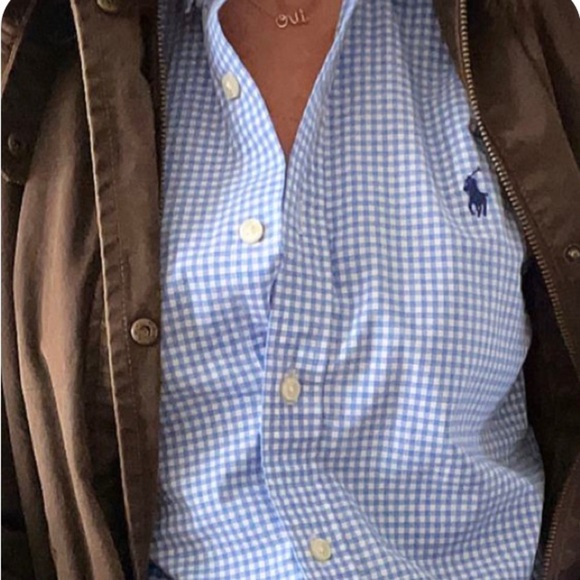 POLO RALPH LAUREN Blue & White Gingham button Down Men's Large Shirt - Picture 7 of 7